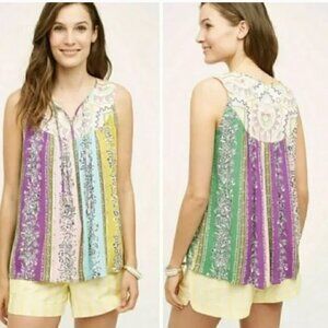 Anthropologie One September Larkspur Tank XS Embroidered Bandana Patchwork